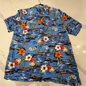 George Blue Tropical Shirt with Floral Design